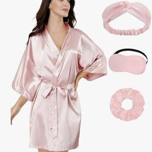 EPLAZA Womens Satin Robe/Bridal Dressing Gown/Wedding Bride Bridesmaid Kimono
